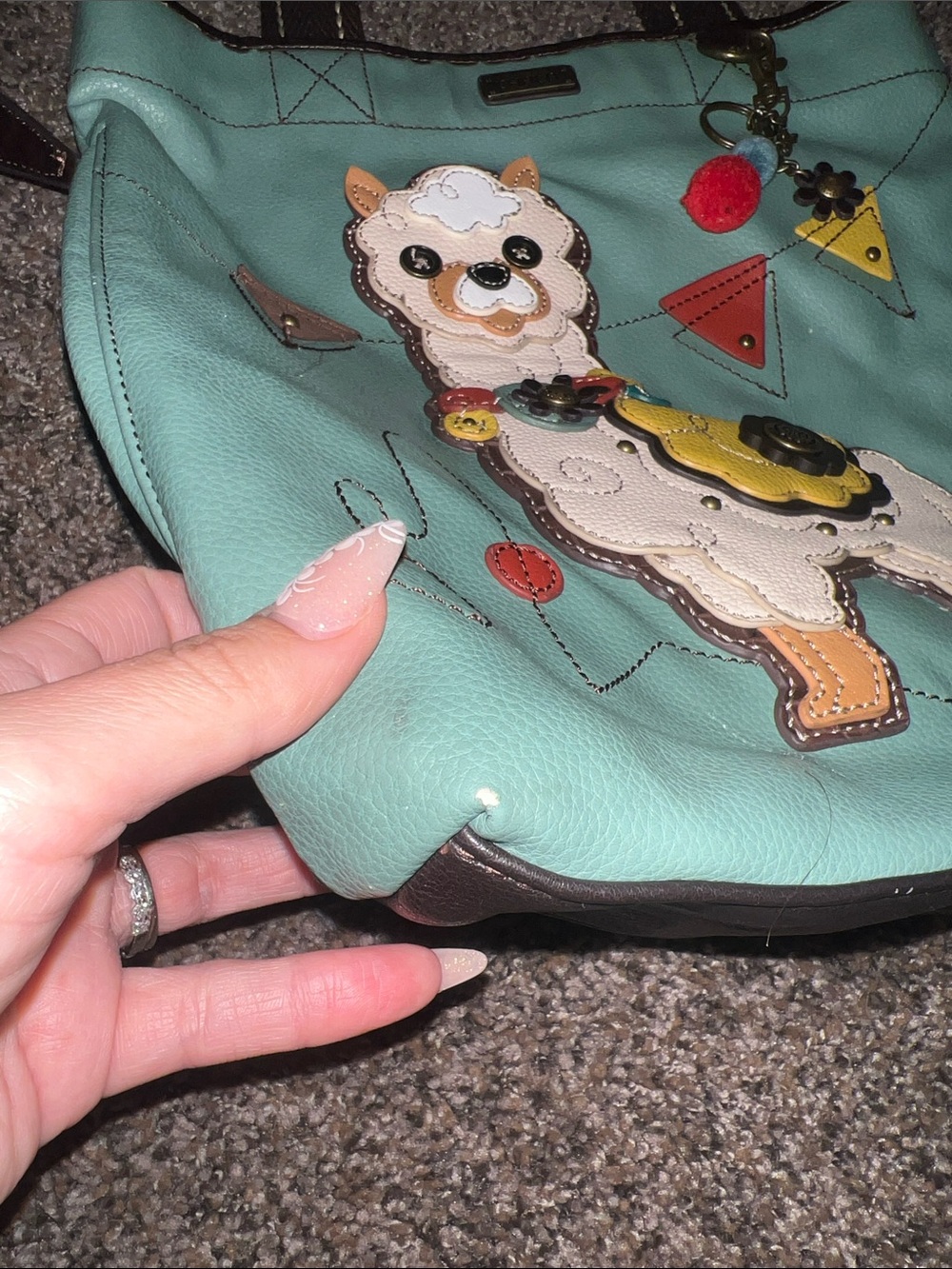 Chala- Turquoise Tote with Polka Dot Lining - Picture 4 of 11